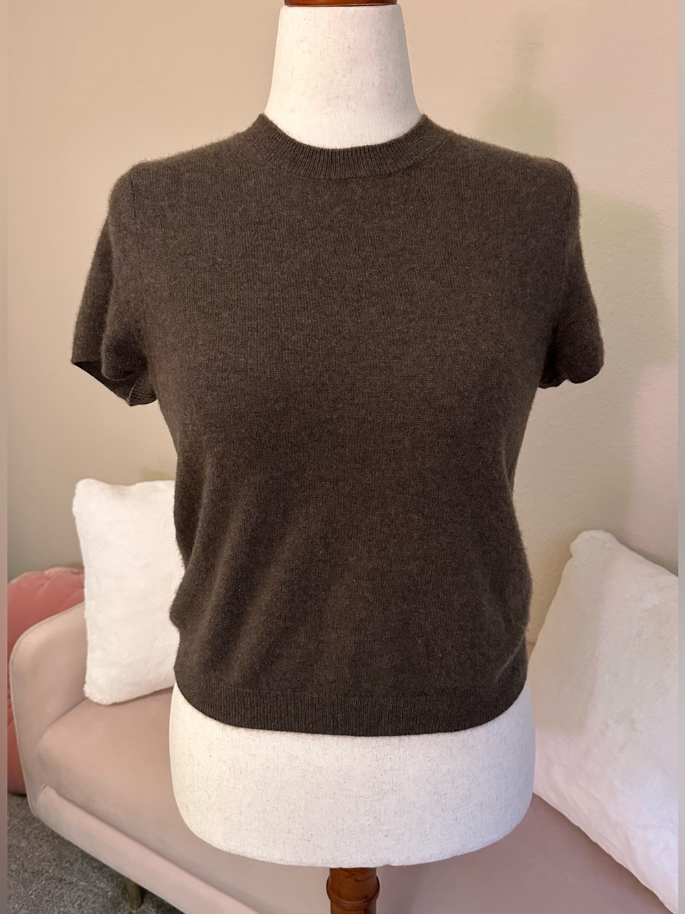 Quince 100% Mongolian Cashmere Sweater Womens Medium Short Sleeve Preppy Luxury